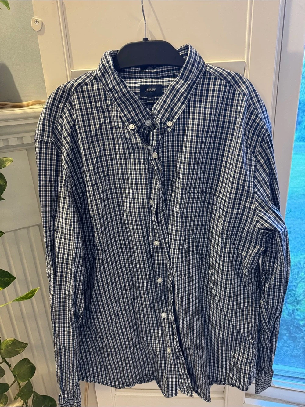 J. Crew Navy and White Gingham Button-Down Shirt